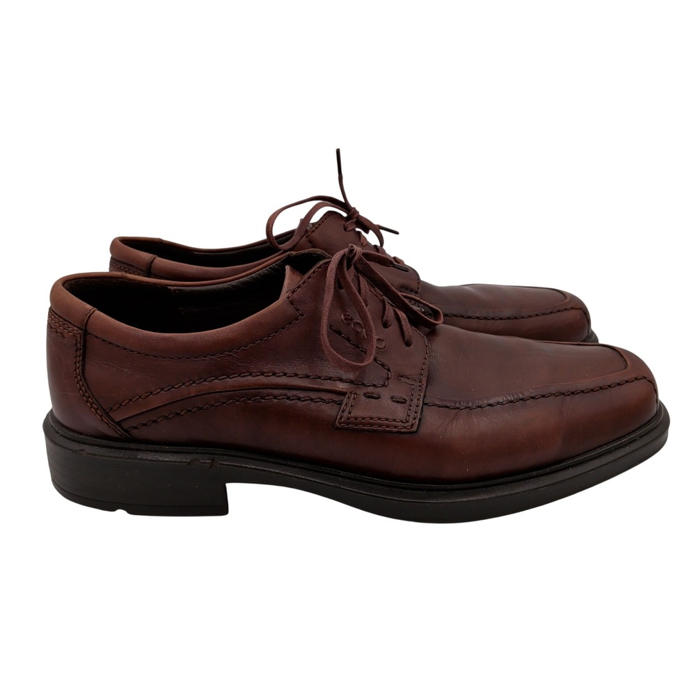 ECCO Helsinki Bike Toe Brown Leather Derby Shoes Mens 42 Lace Up Dress Comfort